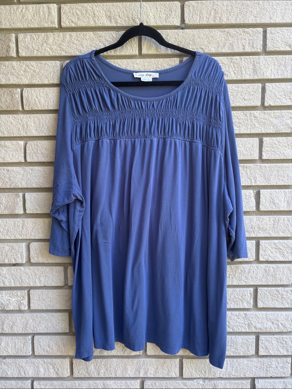 Penningtons Blue Smocked Yoke 3/4 Sleeve Top Size 3X